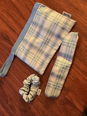 Norwex Plaid Hair Set in Light Blue and Cream - 3 Pc